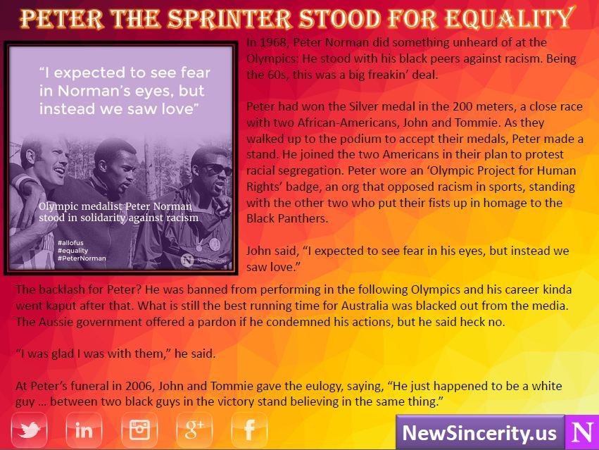 Peter The Sprinter Stood For Equality - NewSincerity.us